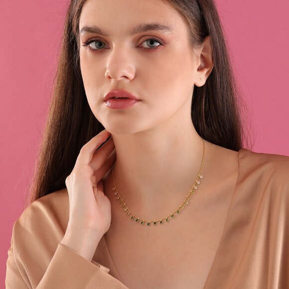 Handmade Personalize Gradient Green Gemstone Choker Necklace,925K silver - Picture 2 of 5